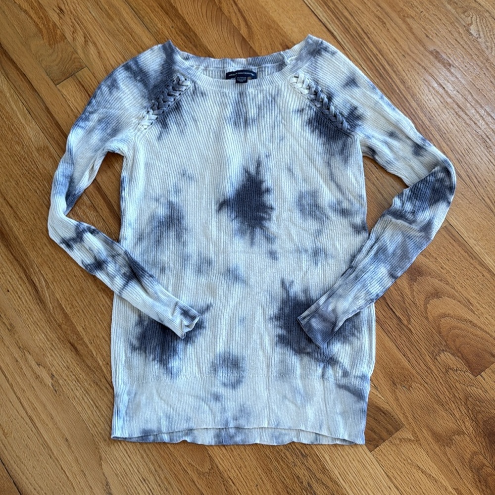 AMERICAN EAGLE Tie-Dye Long Sleeve Blue/White Top, Size XS